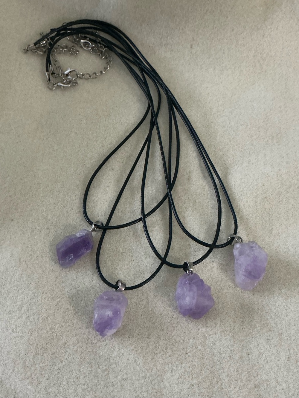 Amethyst Pendant Necklace on Black Cord - set of 4